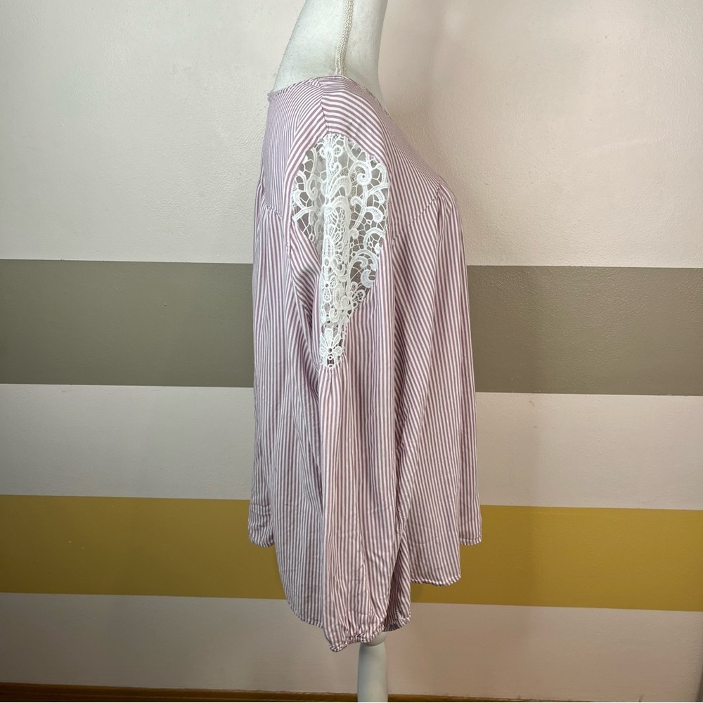 2/$25 Lane Bryant Pink Stripes Floral Lace Business Feminine Casual Blouse 22/24 - Picture 9 of 13